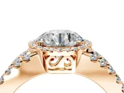 Halo Engagement Ring Setting for Round Cut Center with Wide-Open Pave Split Shank and Prong Head in Rose Gold
