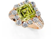 Large Accent Halo Engagement Ring Setting for Fancy Yellow Asscher Cut Center with Pave Split Shank and Prong Head in Rose Gold