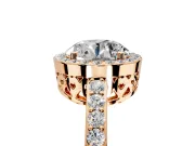 Halo Engagement Ring Setting for Round Cut Center with Heart-Shaped Openwork, Pave Band and Prong Head in Rose Gold