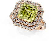 Double Halo Engagement Ring Setting for Fancy Yellow Asscher Cut Center with Narrow Pave Split Shank and Prong Head in Rose Gold