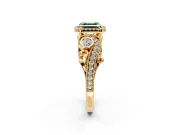 Milgrain Halo Engagement Ring Setting for Fancy Green Asscher Cut Center with Shoulder Bezels and Prong Head in Yellow Gold