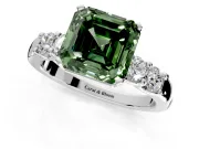 5 Stone Engagement Ring Setting for Fancy Green Asscher Cut Center with Plain Band and Prong Head in White Gold