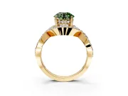 Halo Engagement Ring Setting for Fancy Green Round Cut Center with Pave Infinity Twist Band and Prong Head in Yellow Gold