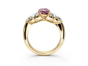 Cluster Engagement Ring Setting for Fancy Pink Radiant Cut Center with Round Cut Accent Frame and Prong Head in Yellow Gold