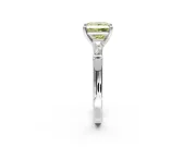 3 Stone Engagement Ring Setting for Fancy Yellow Princess Cut Center with Tapered Baguettes, Plain Band and Prong Head in White Gold