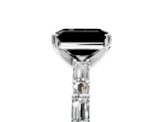 Baguette Engagement Ring Setting for Fancy Black Emerald Cut Center with Alternating Bar-Set Band and Prong Head in Platinum
