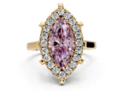 Single Halo Engagement Ring Setting for Fancy Pink Marquise Center with Corner Claws, Plain Band and Prong Head in Yellow Gold