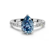 Baguette Engagement Ring Setting for Fancy Blue Pear-Shaped Center with Alternating Bar-Set Band and Prong Head in Sterling Silver