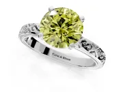 Solitaire Engagement Ring Setting for Fancy Yellow Round Cut Center with Scrollwork Band and Prong Head in Platinum