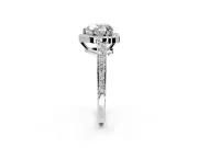 Bezel-Framed Halo Engagement Ring Setting for Heart-Shaped Center with Pave Band and Prong Head in Sterling Silver