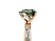 Solitaire Engagement Ring Setting for Fancy Green Heart-Shaped Center with Channel Baguette Band and Prong Head in Rose Gold