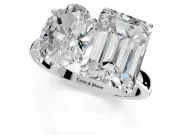 Oval and Emerald Cut Lab-Grown Diamond Toi et Moi Engagement Ring with Prong-Set Stones in Platinum