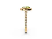 Halo Engagement Ring Setting for Fancy Yellow Oval Center with Framed Halo, Pave Band and Prong Head in Yellow Gold