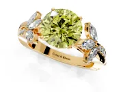 Floral Engagement Ring Setting for Fancy Yellow Round Cut Center with Trailing Marquise Accents and Prong Head in Yellow Gold