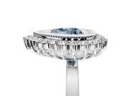 Halo Engagement Ring Setting for Fancy Blue Heart-Shaped Center with Milgrain Bezel Rim, Plain Band and Prong Head in Platinum
