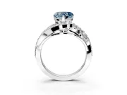 Halo Engagement Ring Setting for Fancy Blue Heart-Shaped Center with Marquise and Pave Bypass Band and Prong Head in Sterling Silver
