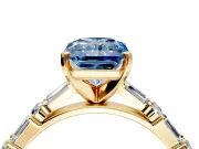 Baguette Engagement Ring Setting for Fancy Blue Radiant Cut Center with Alternating Bar-Set Band and Prong Head in Yellow Gold
