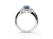 Small-Accent Cluster Halo Engagement Ring Setting for Fancy Blue Radiant Cut Center with Plain Band and Prong Head in Sterling Silver