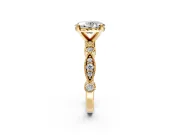 Solitaire Engagement Ring Setting for Oval Center with Milgrain Bezel Accents and Prong Head in Yellow Gold