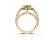 Halo Engagement Ring Setting for Fancy Yellow Heart-Shaped Center with Framed Halo, Pave Band and Prong Head in Yellow Gold