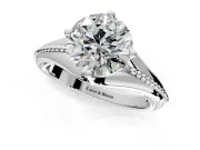 Solitaire Engagement Ring Setting for Round Cut Center with Milgrain Cathedral Band and Prong Head in Sterling Silver