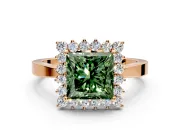 Starburst Halo Engagement Ring Setting for Fancy Green Princess Cut Center with Flat Cathedral Band and Prong Head in Rose Gold