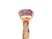 Side Accent Engagement Ring Setting for Fancy Pink Cushion Cut Center with Accent Shoulders and Prong Head in Rose Gold