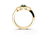 Cluster Engagement Ring Setting for Fancy Green Emerald Cut Center with Milgrain Shoulder Clusters and Prong Head in Yellow Gold