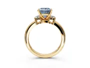 3 Stone Engagement Ring Setting for Fancy Blue Princess Cut Center with Wide Plain Band and Prong Head in Yellow Gold