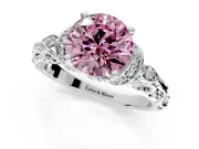Solitaire Engagement Ring Setting for Fancy Pink Round Cut Center with Filigree Band and Prong Head in White Gold