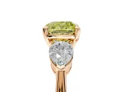 3 Stone Engagement Ring Setting for Fancy Yellow Cushion Cut Center with Large Pear-Shaped Accents and Prong Head in Rose Gold
