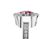 Halo Engagement Ring Setting for Fancy Pink Round Cut Center with Milgrain Halo, Pave Band and Prong Head in Sterling Silver