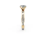 Solitaire Engagement Ring Setting for Round Cut Center with Channel Baguette Band and Prong Head in Yellow Gold