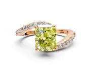 Solitaire Engagement Ring Setting for Fancy Yellow Radiant Cut Center with Pave Bypass Swirl Band and Prong Head in Rose Gold