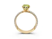 Solitaire Engagement Ring Setting for Fancy Yellow Cushion Cut Center with Domed Multi-Row Pave Band and Prong Head in Yellow Gold