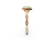 Halo Engagement Ring Setting for Fancy Yellow Princess Cut Center with Pave and Plain Twist Band and Prong Head in Rose Gold