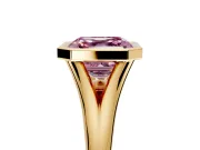 Solitaire Engagement Ring Setting for Fancy Pink Asscher Cut Center with V Split Shank and Bezel Head in Yellow Gold