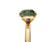 Low-Set Solitaire Engagement Ring Setting for Fancy Green Cushion Cut Center with Thin Plain Band and Prong Head in Yellow Gold