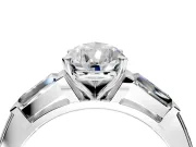 3 Stone Engagement Ring Setting for Pear-Shaped Center with Tapered Baguettes, Plain Band and Prong Head in Sterling Silver