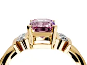 Solitaire Engagement Ring Setting for Fancy Pink Emerald Cut Center with Grooved Bar Accent Band and Prong Head in Yellow Gold