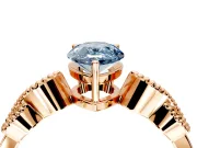 Leaf Engagement Ring Setting for Fancy Blue Pear-Shaped Center with Milgrain Accent Band and Prong Head in Rose Gold
