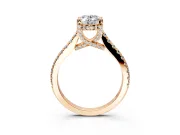Solitaire Engagement Ring Setting for Oval Center with Widening Pave Band and Claw Prong Head in Rose Gold