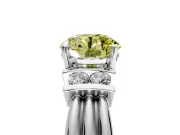 Solitaire Engagement Ring Setting for Fancy Yellow Round Cut Center with Grooved Bar Accent Band and Prong Head in White Gold