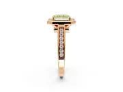 Halo Engagement Ring Setting for Fancy Yellow Radiant Cut Center with Outer Bezel Rim, Pave Band and Prong Head in Rose Gold
