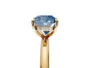 Hidden Halo Engagement Ring Setting for Fancy Blue Cushion Cut Center with Thin Rounded Band and Prong Head in Yellow Gold