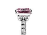 Paired Accent Engagement Ring Setting for Fancy Pink Radiant Cut Center with Pave Band and Prong Head in White Gold