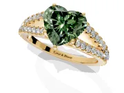 Solitaire Engagement Ring Setting for Fancy Green Heart-Shaped Center with Pave Split Shank and Prong Head in Yellow Gold