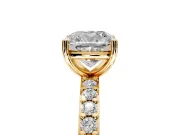 Solitaire Engagement Ring Setting for Cushion Cut Center with Round Cut Pave Band and Prong Head in Yellow Gold