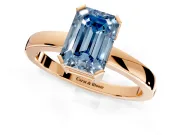 Solitaire Engagement Ring Setting for Fancy Blue Emerald Cut Center with Plain Band and Flat Tab Prong Head in Rose Gold