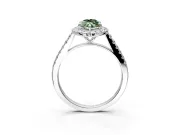 Halo Engagement Ring Setting for Fancy Green Marquise Center with Narrowing Pave Band and Prong Head in Platinum